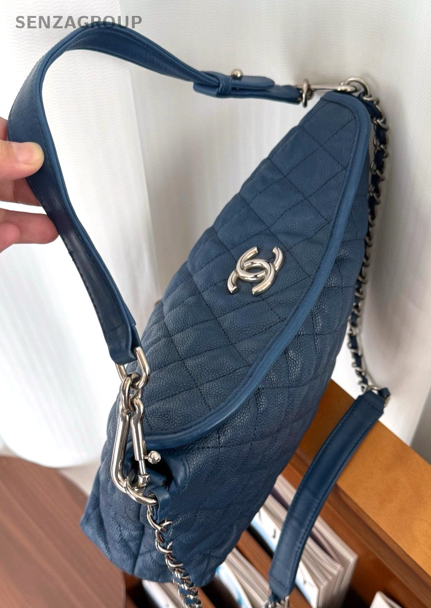 CHANEL Hobo caviar Chain 2way Shoulder bag Diamond pattern Women Handbag Blue