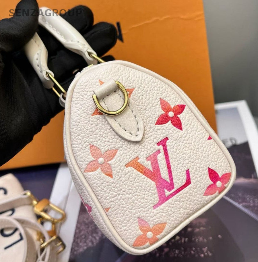 Louis Vuitton Speedy Nano Monogram Top Handle Bag Crossbody White Gold Women