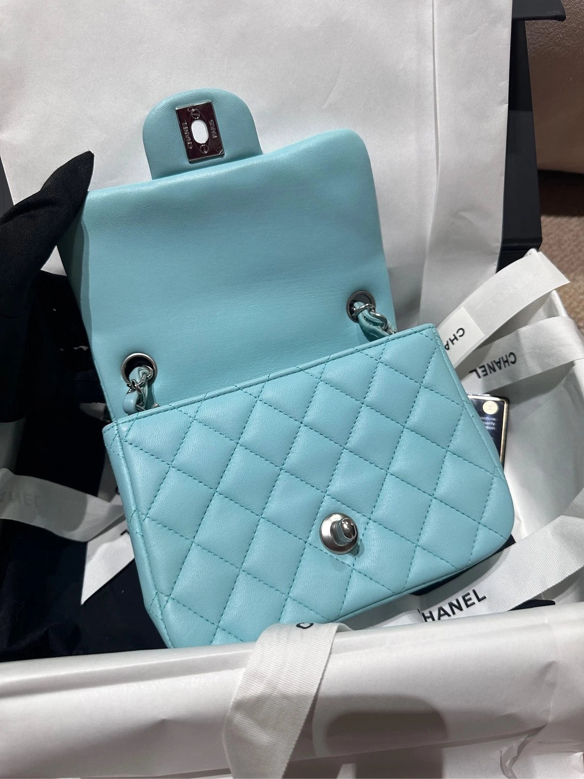 Chanel Tiffany Blue Calfskin Square Crossbody Bag For Women