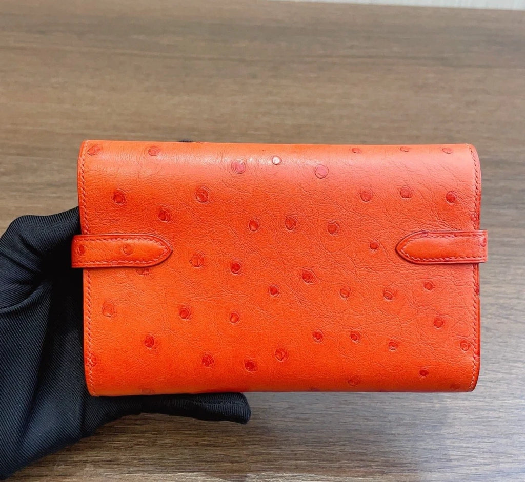 Hermes Kelly Short Wallet Orange Silver Hardware Women