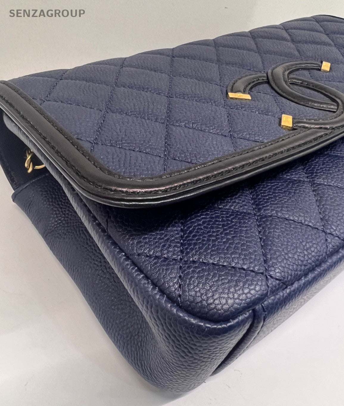 Chanel Vanity Case Filigree MM Calfskin Chain Shoulder Bag Crossbody Bule Women