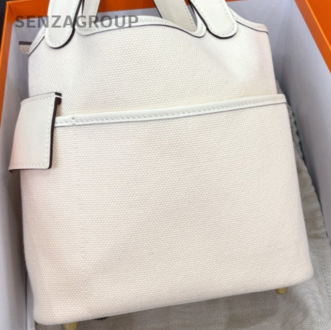 Hermes Cargo Picotin18 Top Handle Bag White Gold Used Women Classic Designer