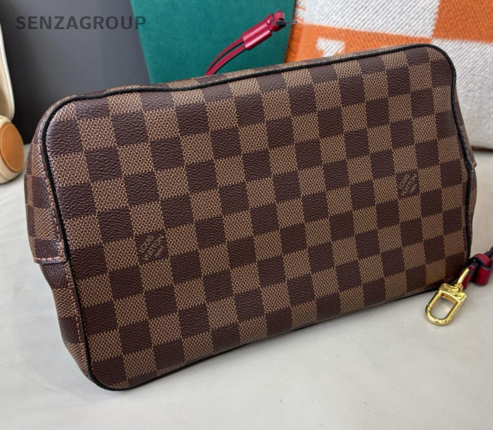 Louis Vuitton Damier Bucket MM Shoulder Bag Brown Red Gold Women Classic