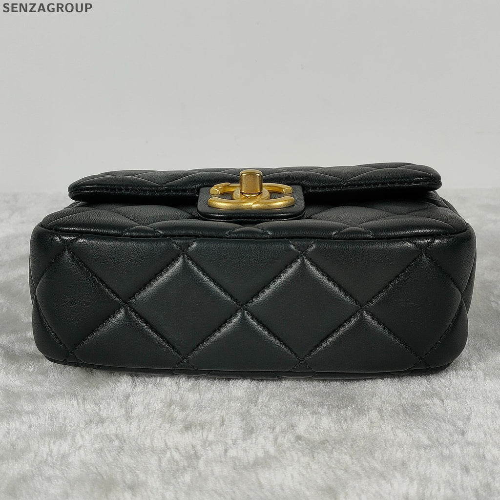 Chanel Black Gold Mini Square Flap Bag Quilted Chain Shoulder Bag