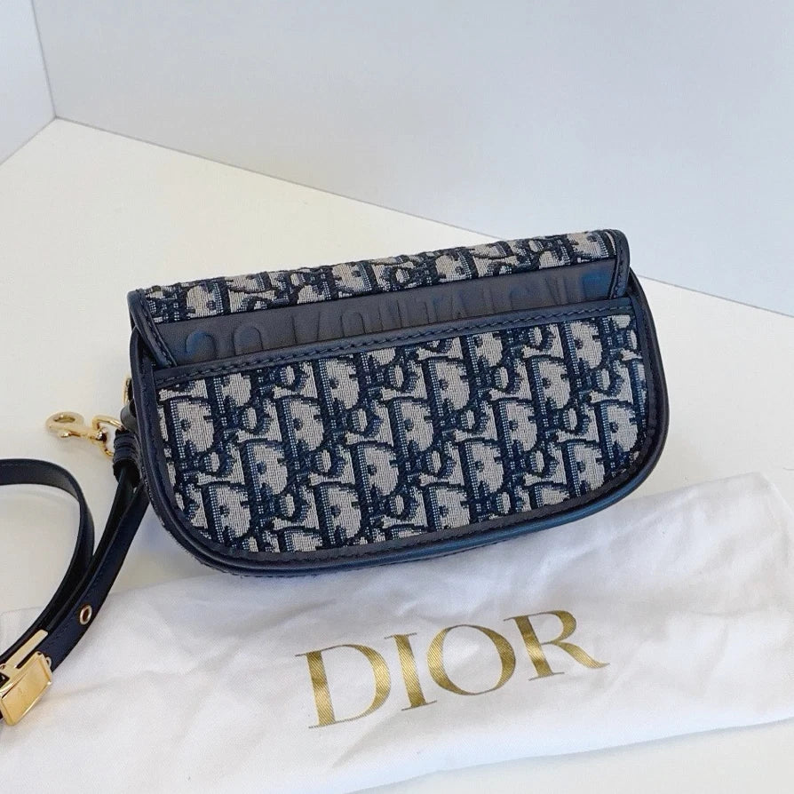 Excellent Christian Dior Bobby East-West Blue Oblique Canvas Shoulder Crossbody