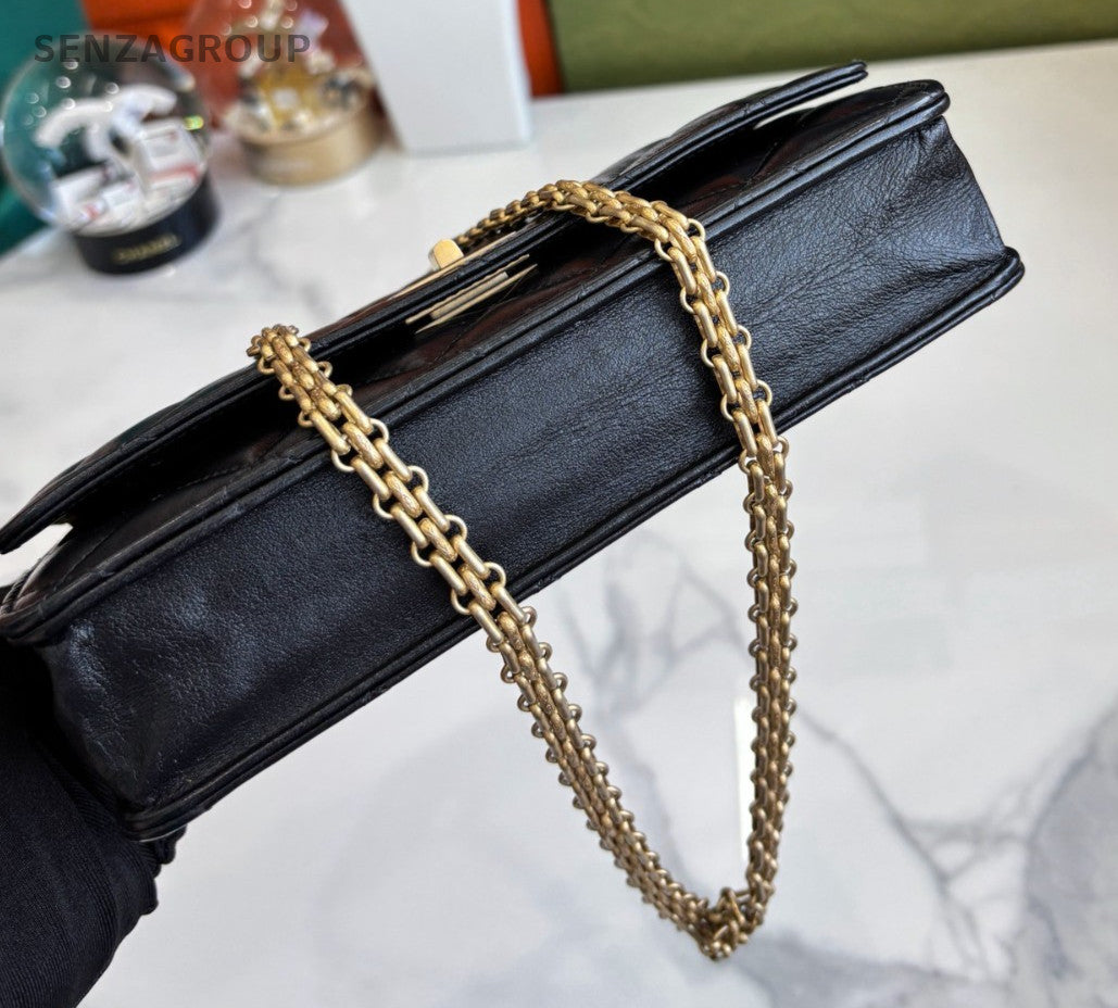 CHANEL 2.55 Woc Diamond Pattern Chain Shoudler bag Crossbody Black Gold Women