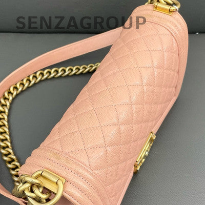 Chanel Le Boy Medium Pink Gold Hardware Calfskin Shoulder Chain Bag