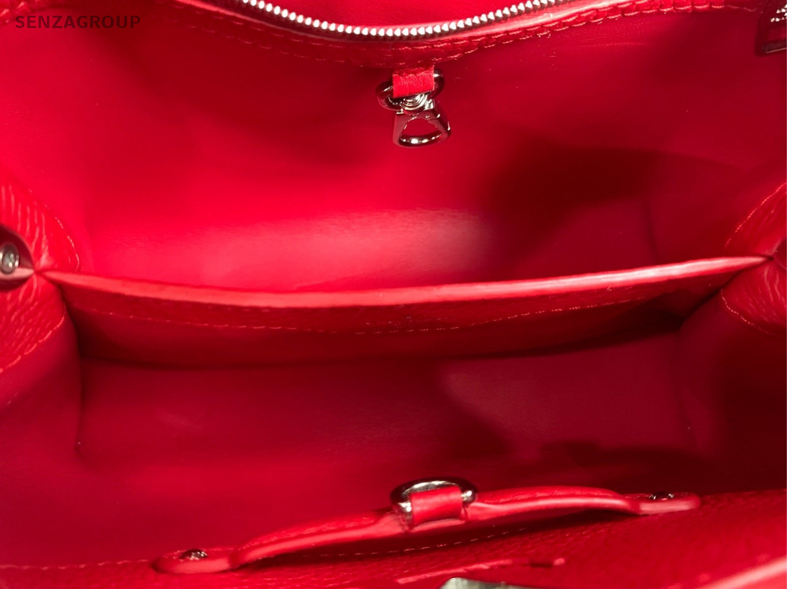 Louis Vuitton Capucines PM Top Handle 2way Shoulder Handbag Red Silver Women