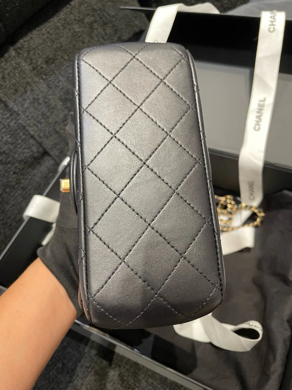 CHANEL New Leather Black Gold Square Mini Crossbody Bag For Women