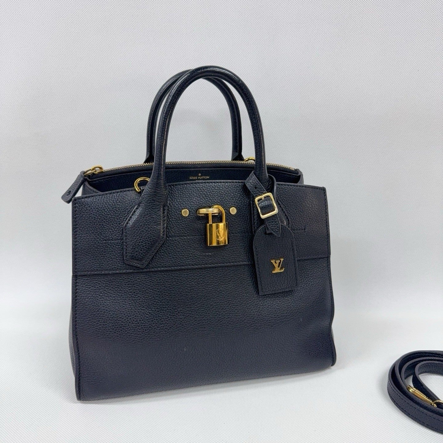 Louis Vuitton City Black Silver Zipper Handbag Women's Classic Fashion