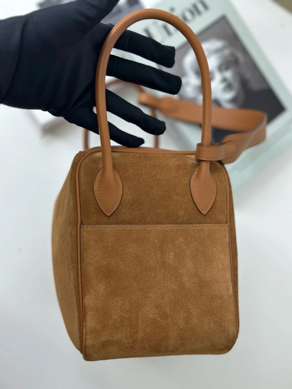 Excellent Condition Hermes Lindy26 Suede Brown Handbag Shoulder Bag Silver