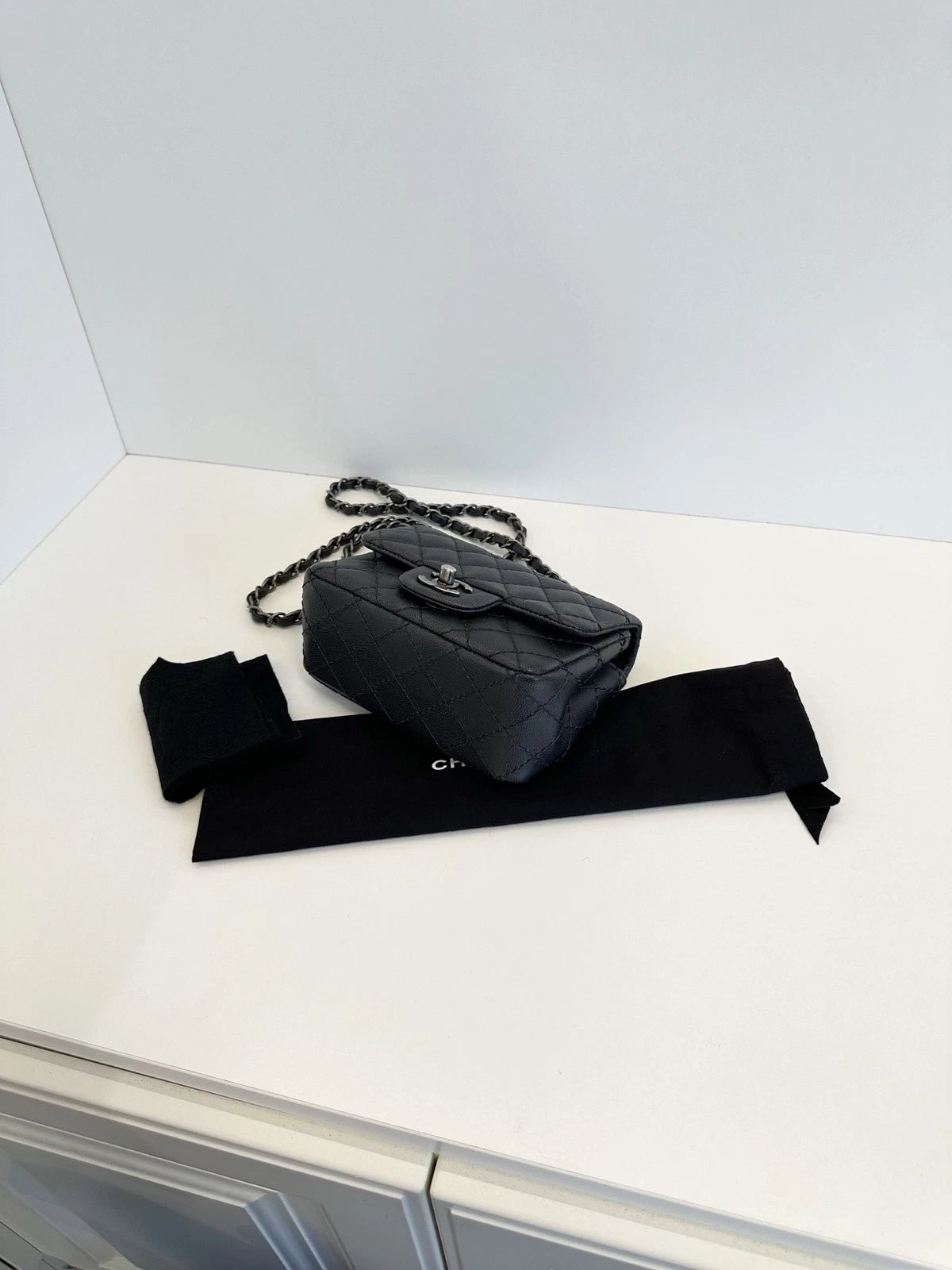 Chanel Classic Flap Square Mini Shoulder Bag Black Caviar Leather