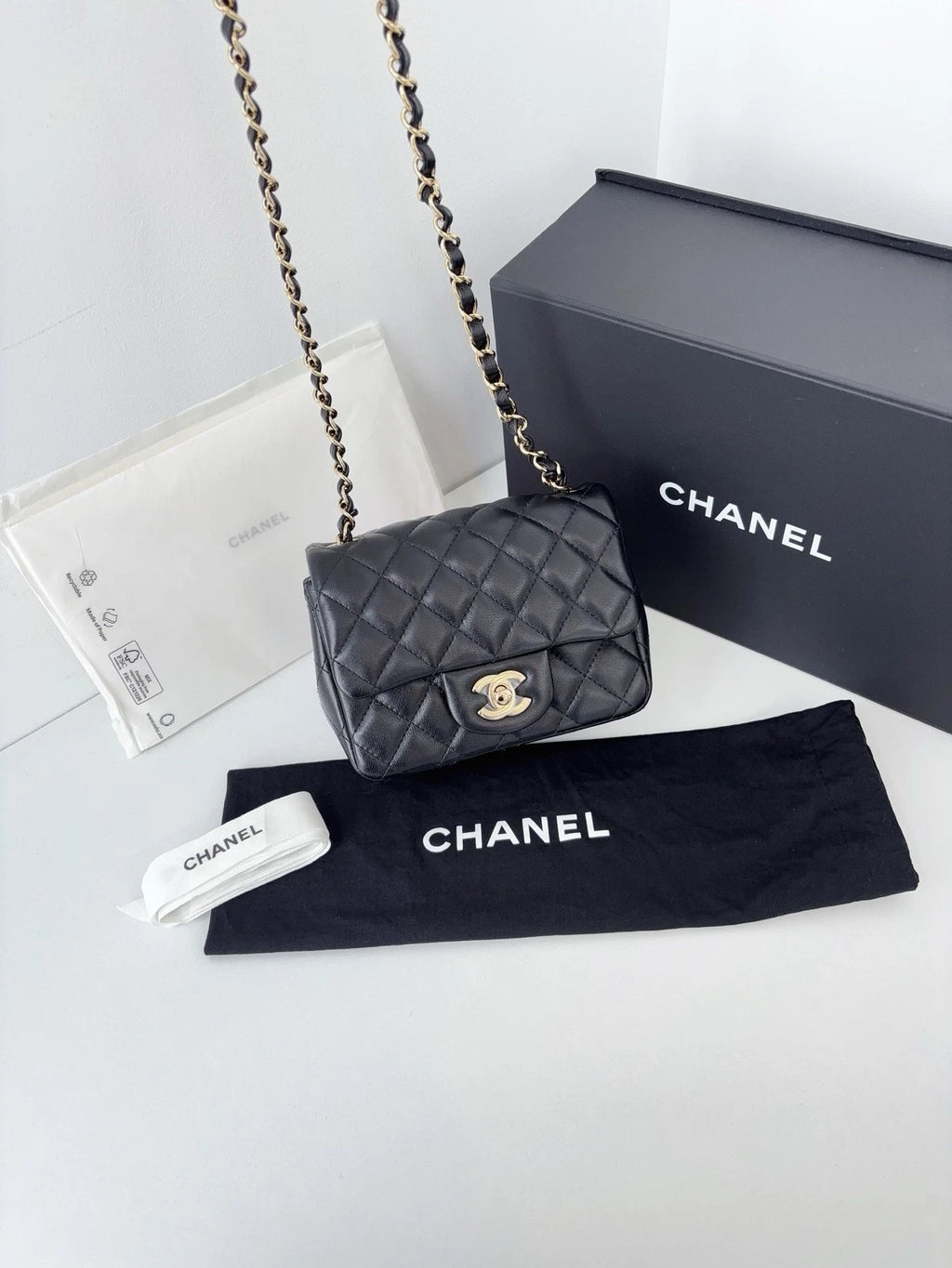 Chanel Classic Flap Black Gold Diamond Crossbody Women Classic