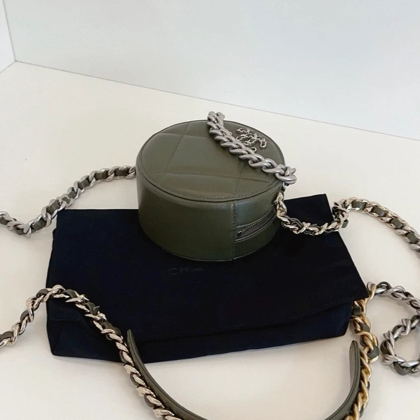 Chanel 19Bag Round Bag Chain Top Handle Shoulder Crossbody Green Gold Women