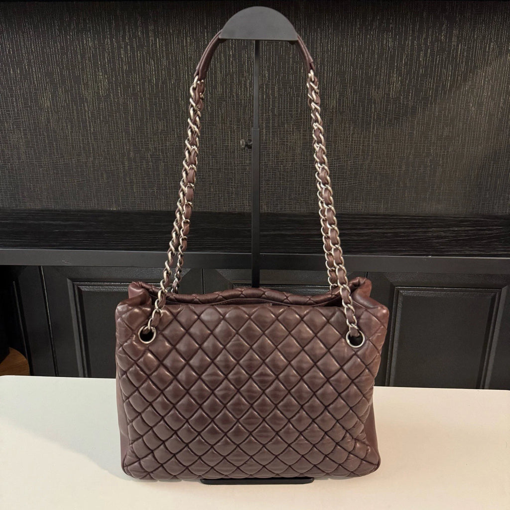 Chanel Diamond Tote MM Chain Shoulder Bag Purple Silver Women Classic