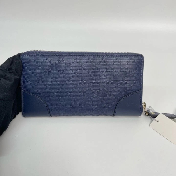 Gucci Navy Blue Leather Long Zip Wallet Clutch For Women