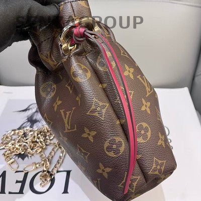 Louis Vuitton Monogram Bucket Bag Brown Red Gold Buckle Women Fashion
