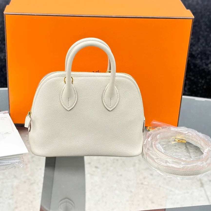 HERMES Bolide Evercolor Top Handle Crossbody Bag White Women Classic S
