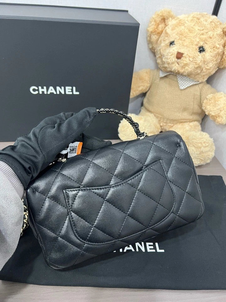 CHANEL Black Gold Classic Flap Top Handle Crossbody Bag For Women