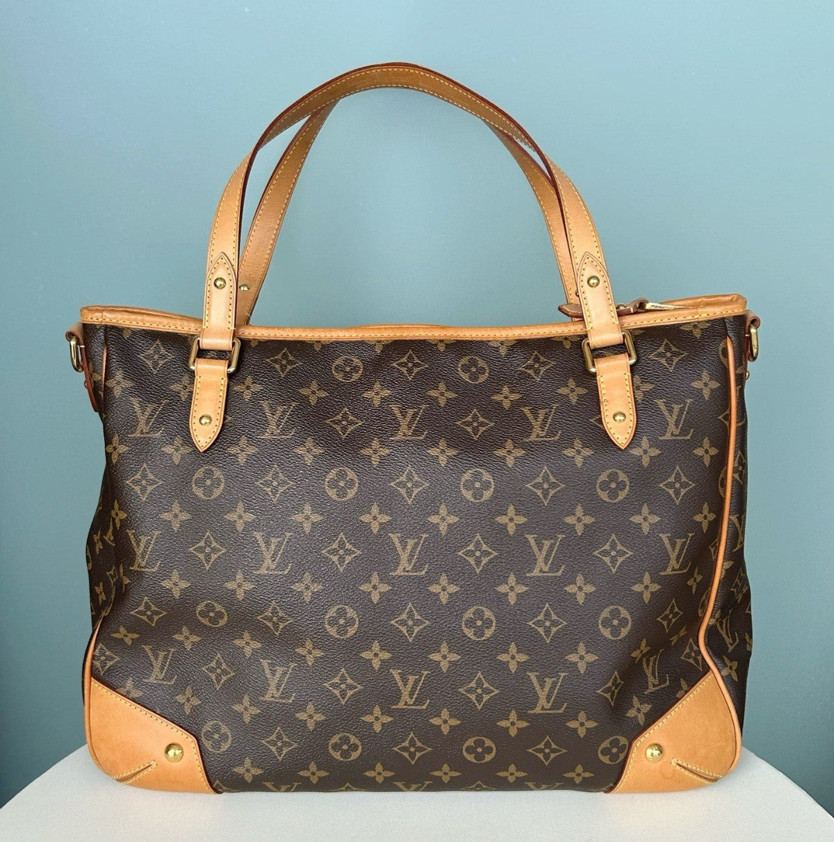 Louis Vuitton Hunting Monogram Tote Top Handle Shoulder Crossbody Brown Women