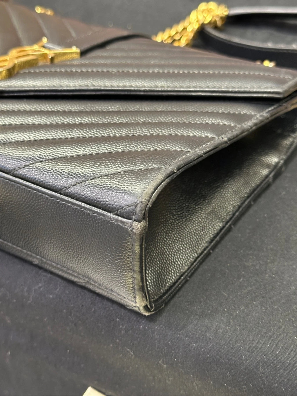YSL Black Gold Medium Calfskin Envelope Shoulder Bag For Women