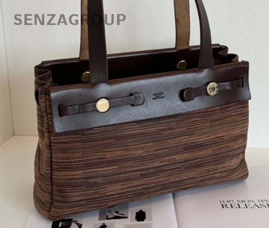 Hermes Herbag Lambskin Shoulder Bag Silver Brown Used Women Classic Fashion