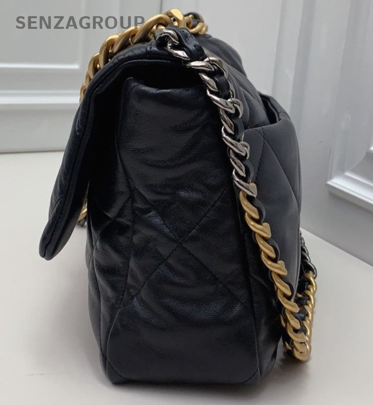 Chanel Diamond GM Chain Top Handle Bag Crossbody Black Gold Women Classic