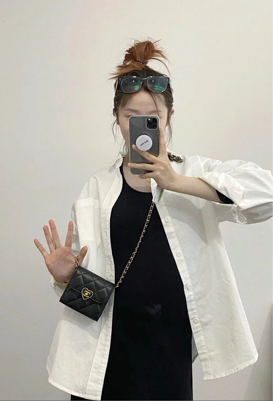 CHANEL Heart Enamel Buckle Chain Leather Mini Square Box Bag For Women