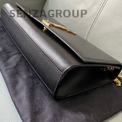 YSL Classic Caviar Chain Shoulder Crossbody Bag Medium Black Gold Women