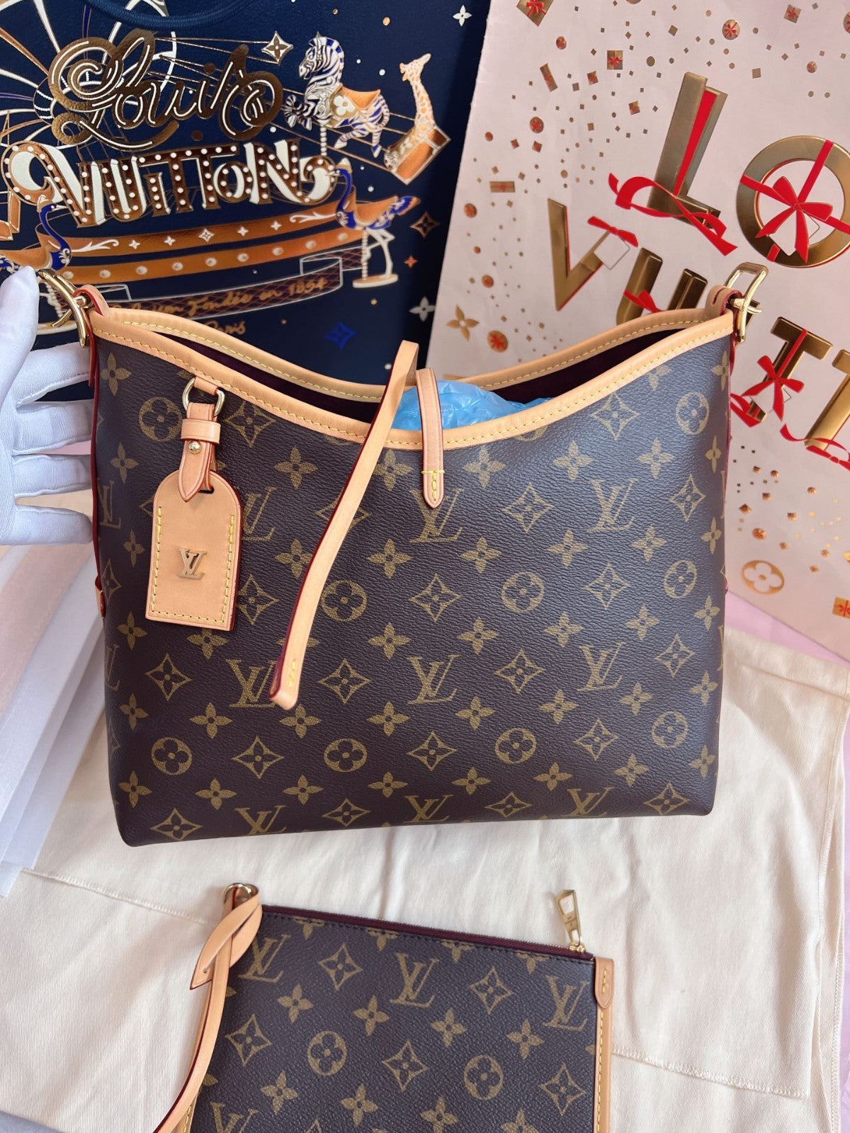 Louis Vuitton Carryall PM Monogram Shoulder Bag Brown Gold Women Classic