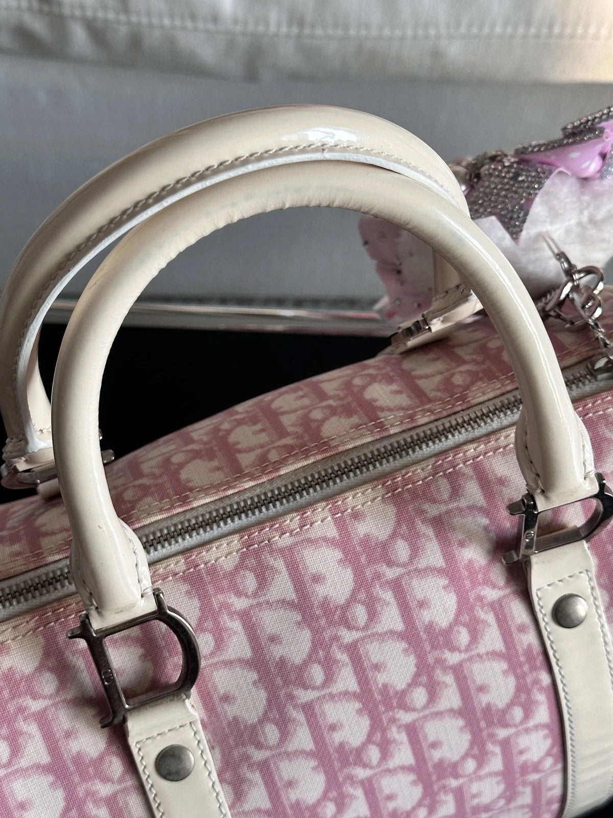 Christian Dior Monogram Tote Top Handle Shoulder Bag Pink Women Fashion