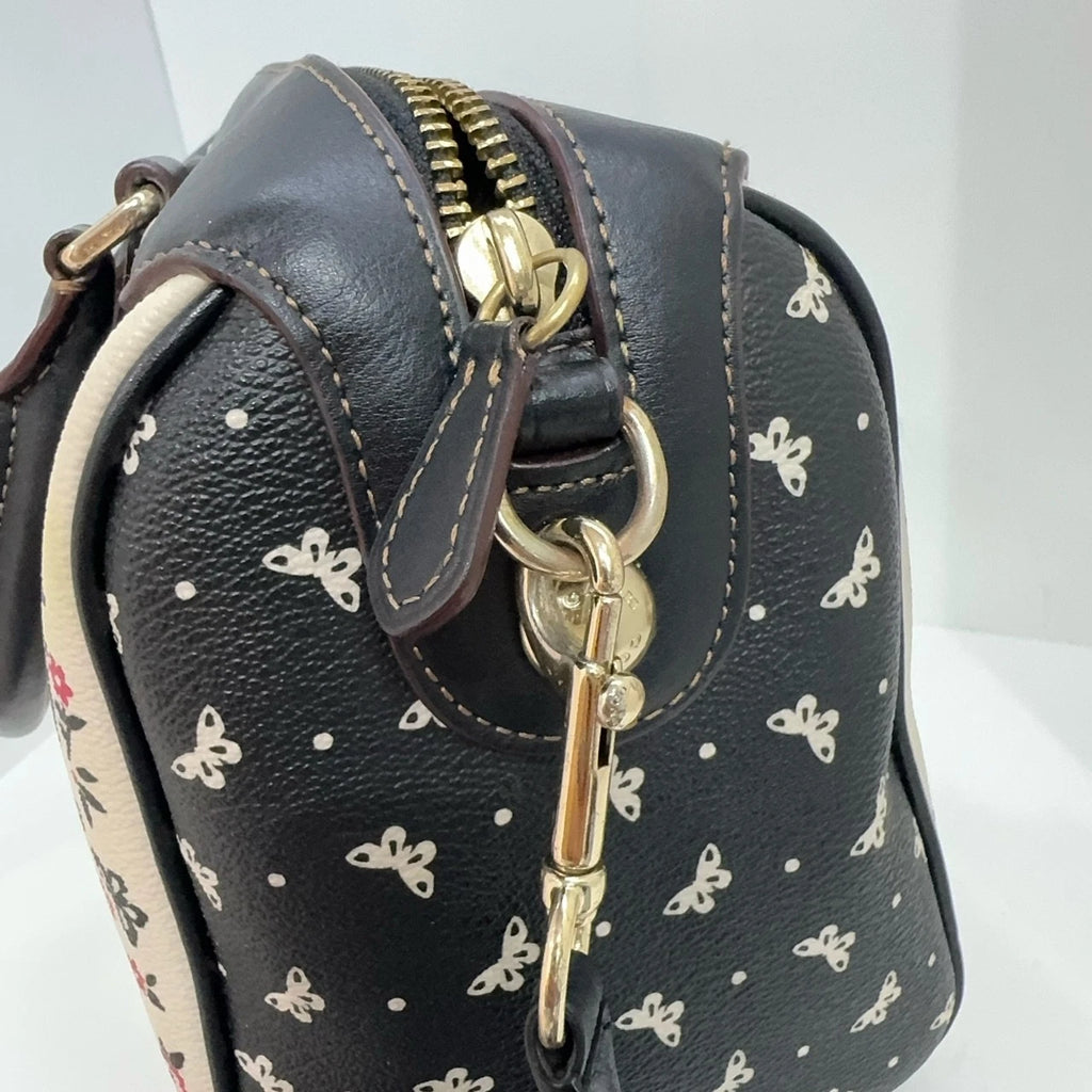 Coach Floral Print Boston Handbag Shoulder Crossbody Bag For Women