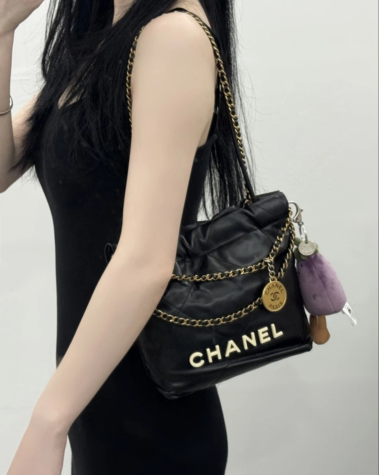 CHANEL Black Gold Calfskin 22 Shoulder Bag For Women