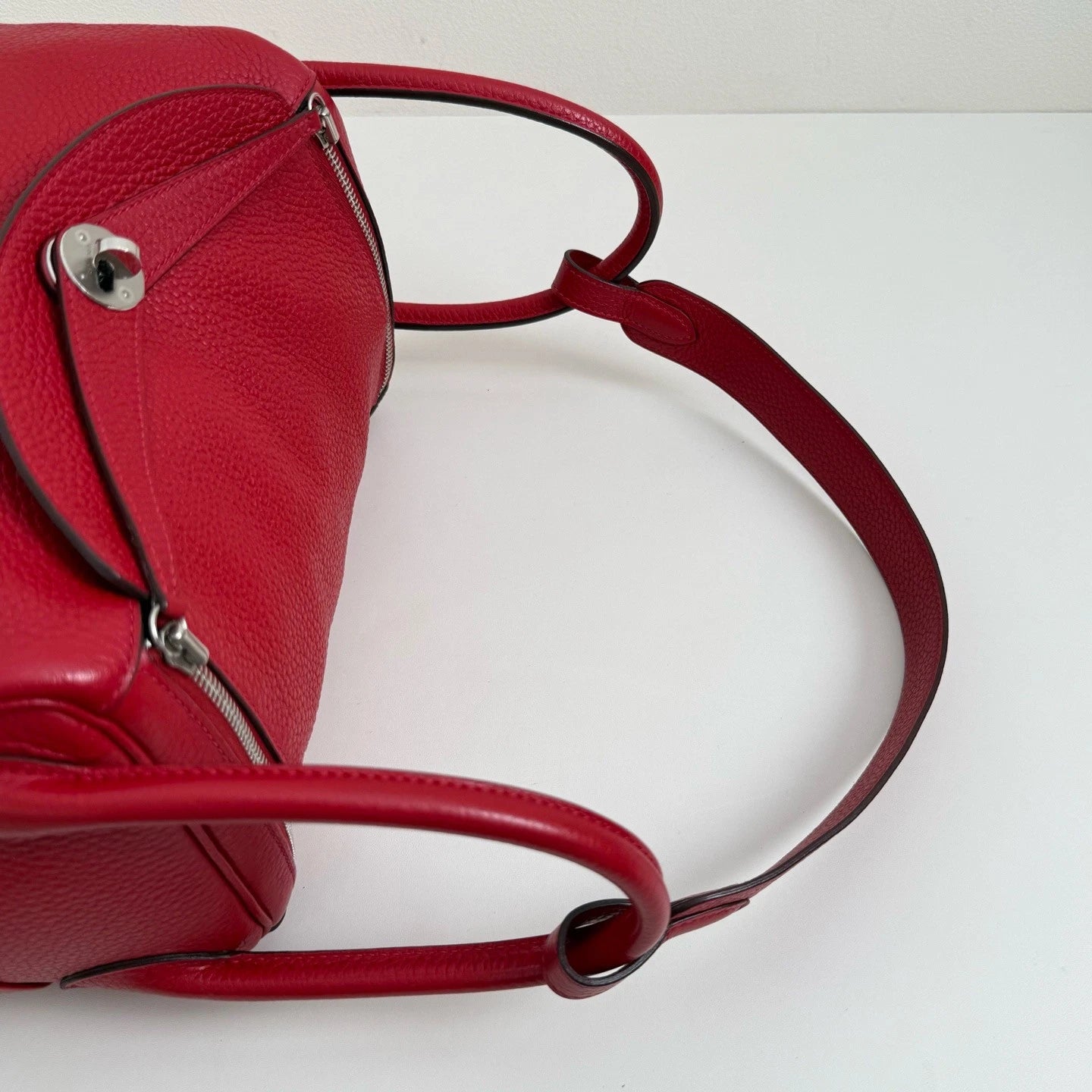 Hermes Lindy30 Top Handle Shoulder Bag Red Silver Used Women Classic