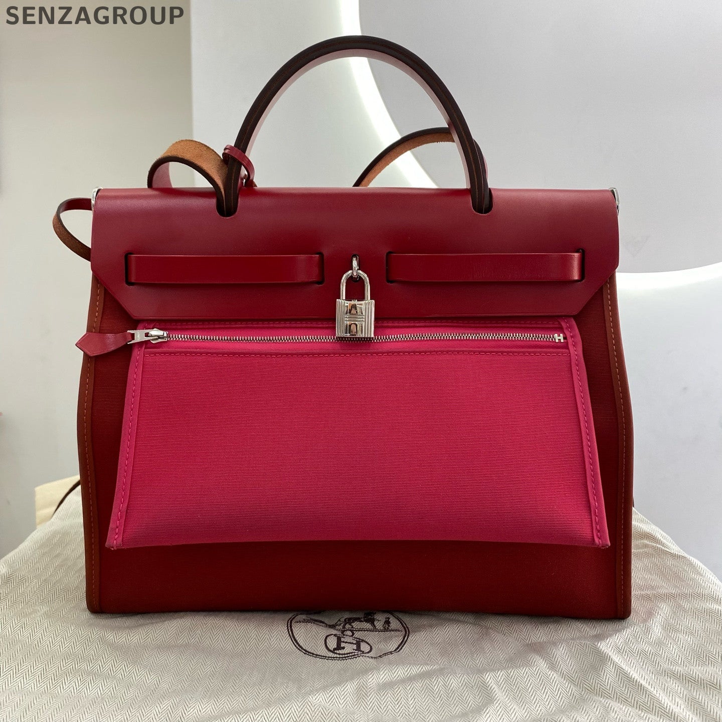 Hermès Herbag 31 Canvas Shoulder Bag Red Silver - Classic Women's Tote