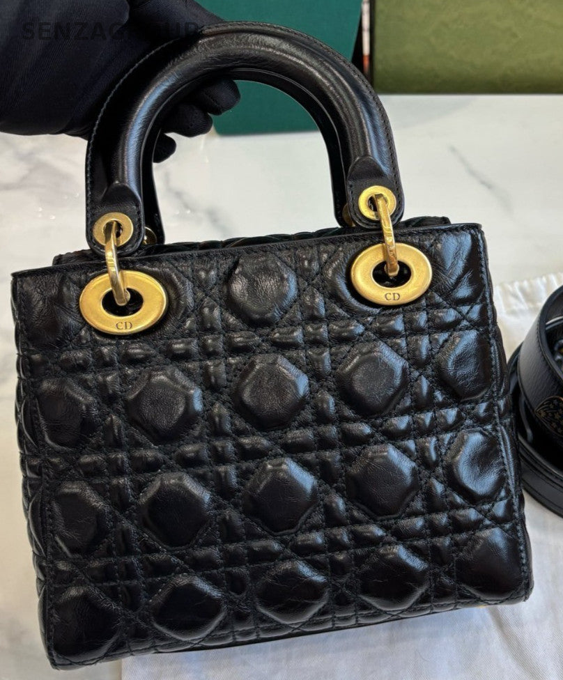 Christian Dior Lady Top Handle 2way Shoulder bag Women Black Gold