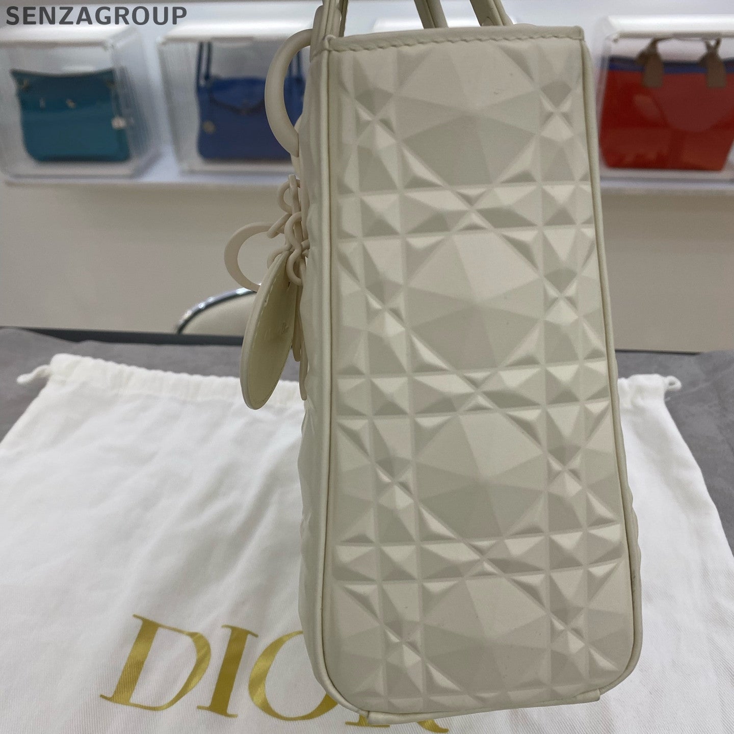 Dior Lady Dior Cannage Handbag Shoulder Bag White Classic Women
