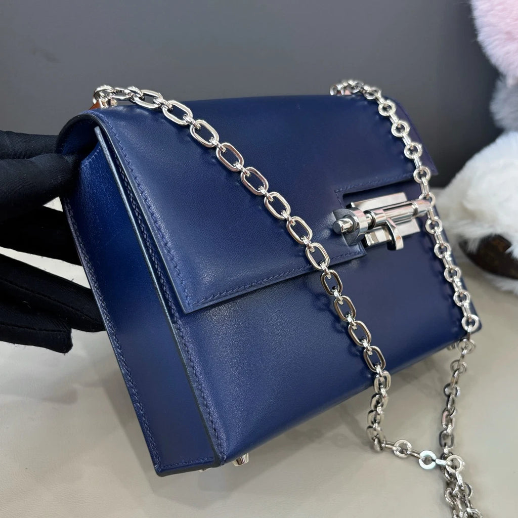 Hermes Verrou Mini Chain Shoulder Bag Blue Silver Used Women Classic