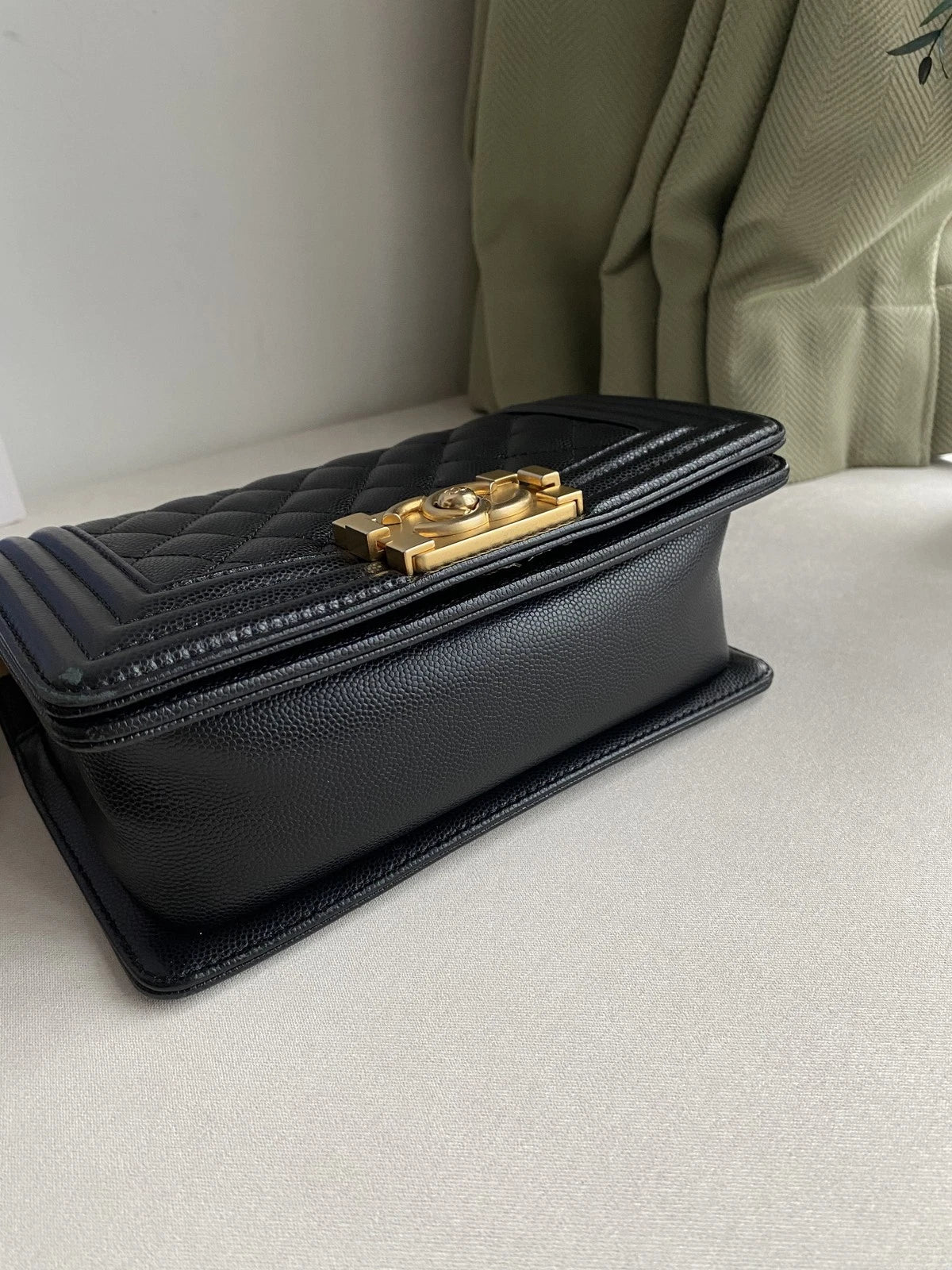 CHANEL Black Gold Leather Small LeBoy Shoulder Bag For Women