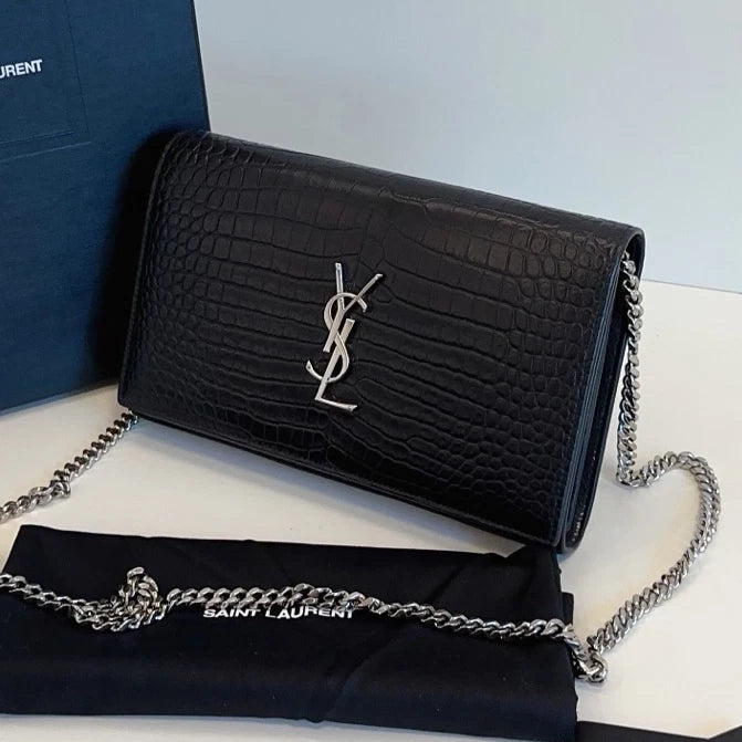 Saint Laurent WOC Black Chain Shoulder Bag Crossbody Silver Hardware