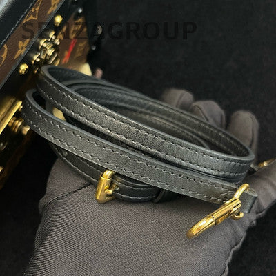 LV Monogram Hard Box Bag Brown Black Gold Buckle Women's Fashion