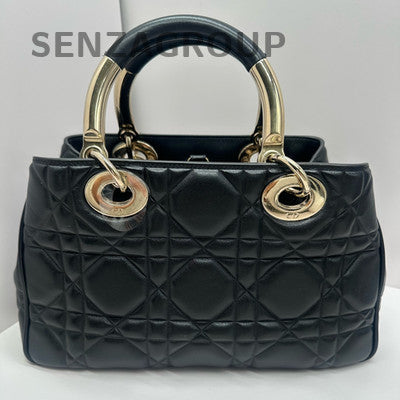 Dior Lady Dior Medium Black Gold Cannage Shoulder Handbag Classic
