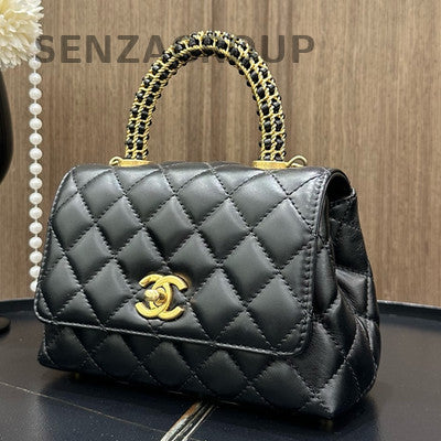 Chanel Coco Handle Mini Black Gold Calfskin Chain Crossbody Bag