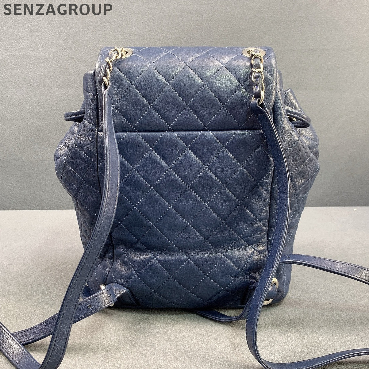 Chanel Blue Silver Salzburg Quilted Backpack Classic Women's Bag