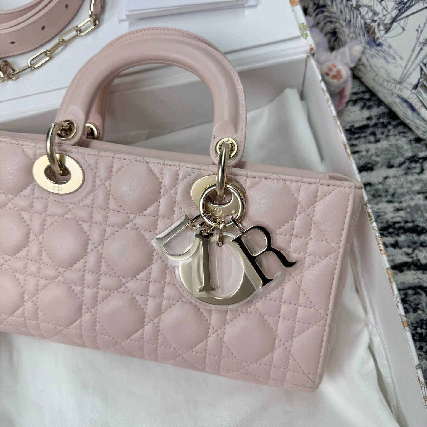 New Dior Calfskin Djoy Medium Lady Dior Pink Shoulder Bag For Women
