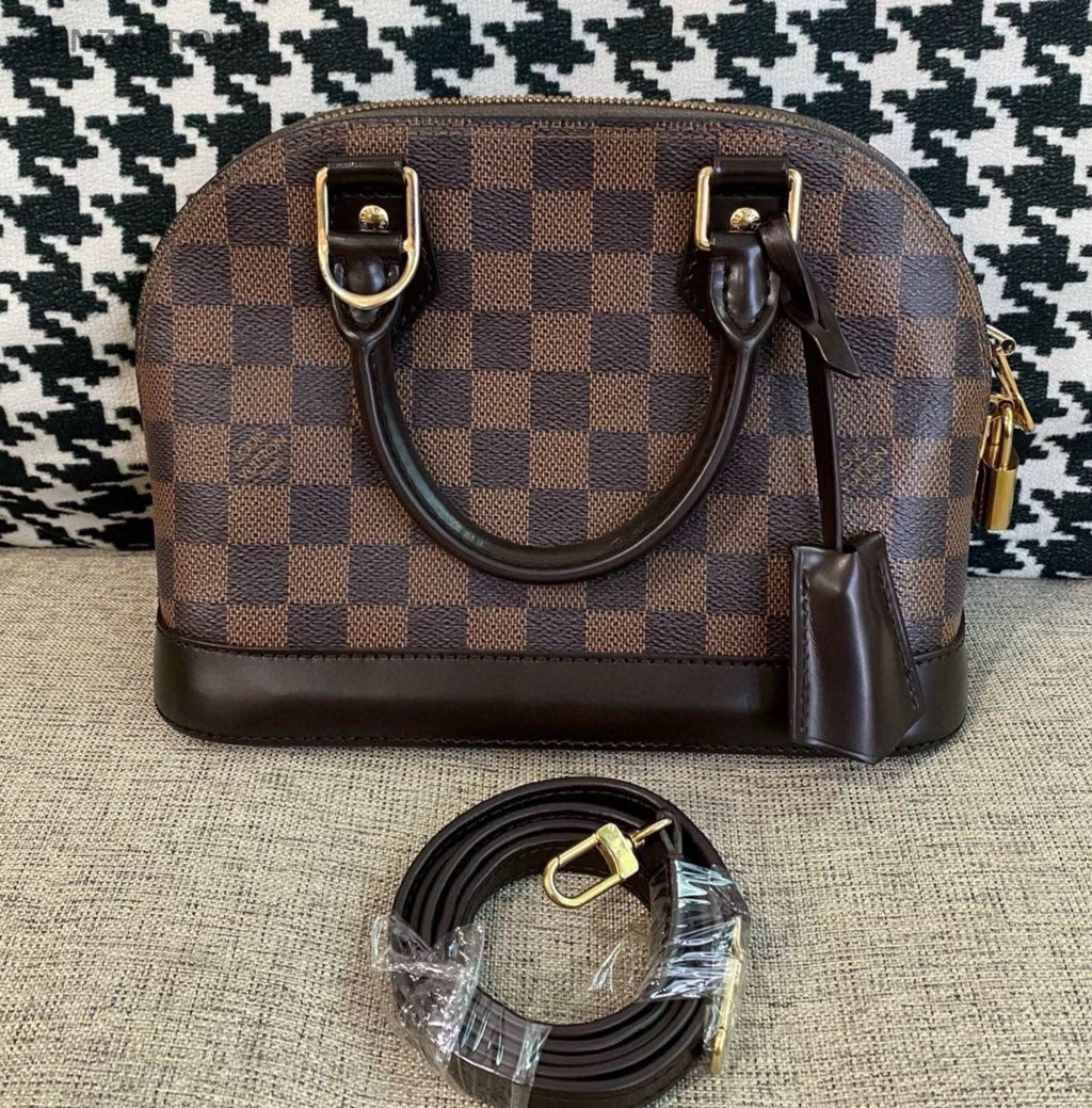 Louis Vuitton Alma BB Top Handle Bag Crossbody Brown Gold Women Classic