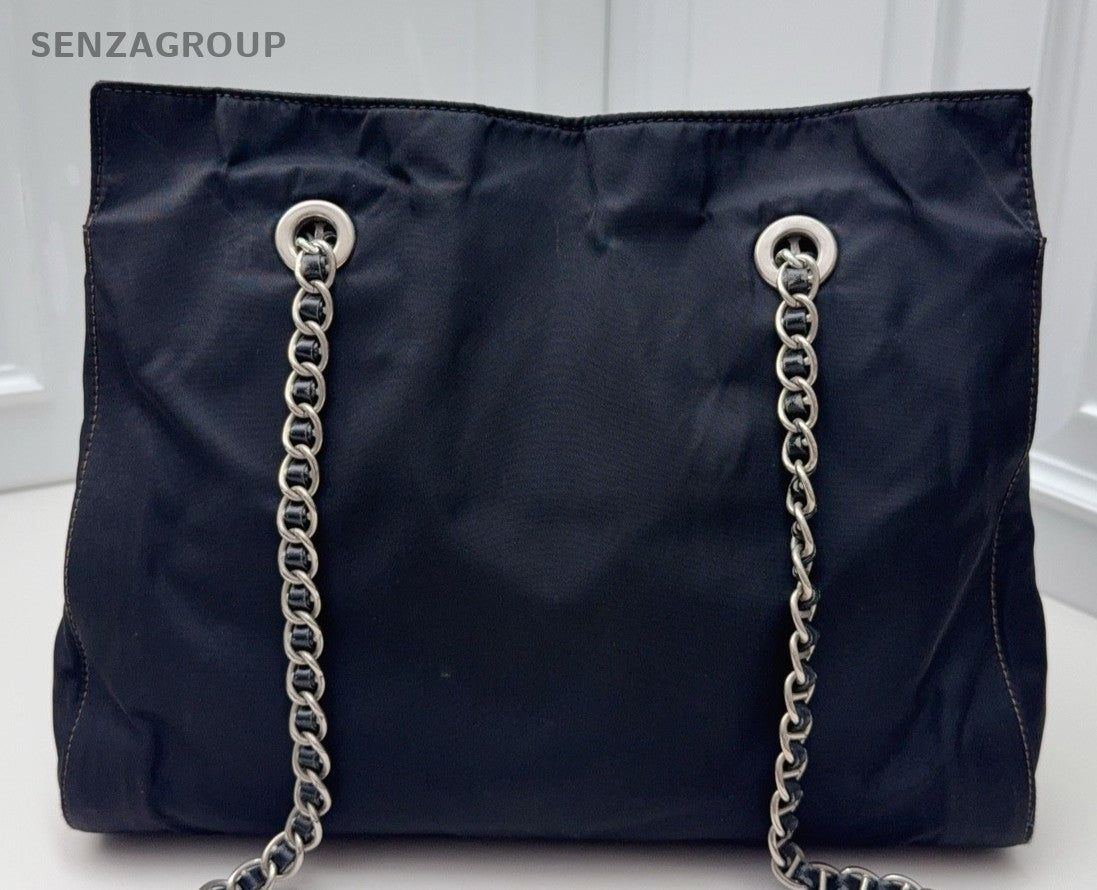 Prada Tote Chain Black Silver Shoulder Bag Used Women Classic
