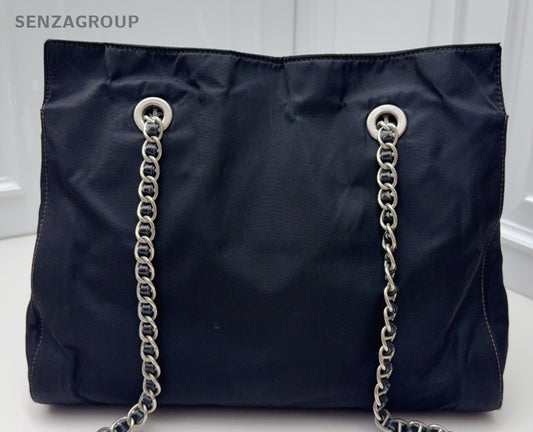 Prada Tote Chain Black Silver Shoulder Bag Used Women Classic
