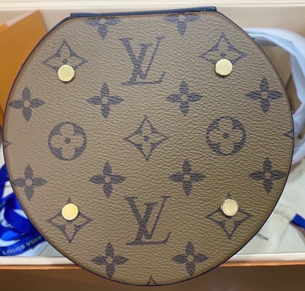 Louis Vuitton Monogram Bucket Top Handle Bag Crossbody Brown Gold Women Classic