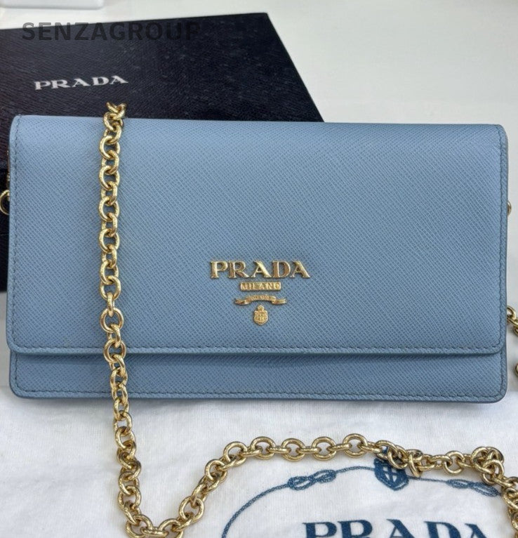 PRADA Ligth Blue Wallet Woc Crossbody bag Almot brand NEW